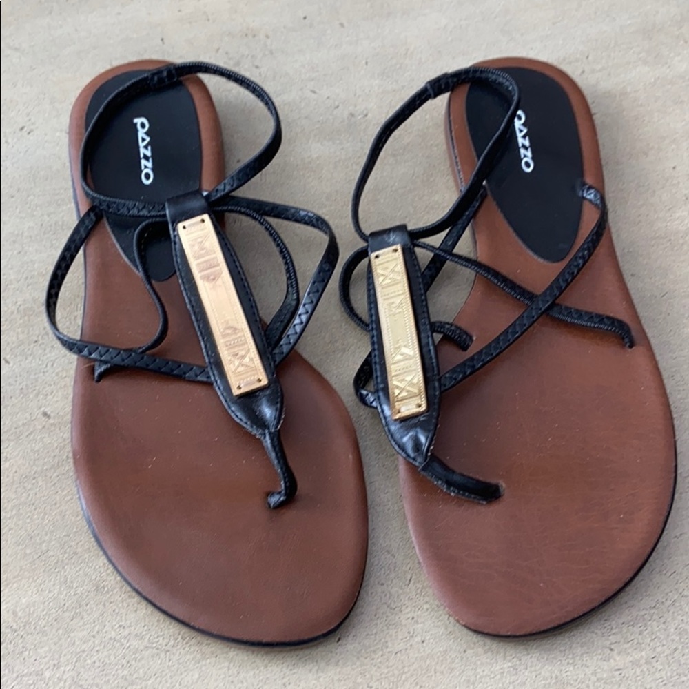 Black Strappy Sandals w/ Exotic Gold Detail